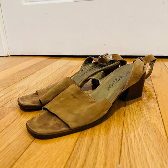 Yves Saint Laurent Gold Brown Suede Sandals Ladies YSL 7.5 Ballet Heel - Picture 4 of 16
